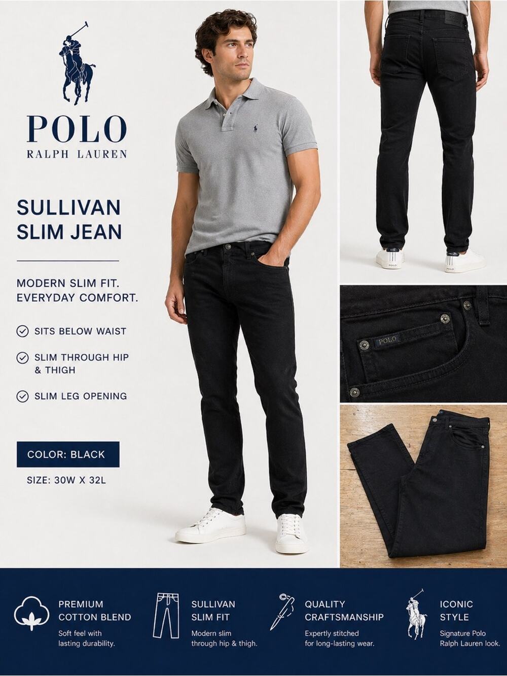 Polo Ralph Lauren Sullivan Slim Jeans Black Men’s 32x30